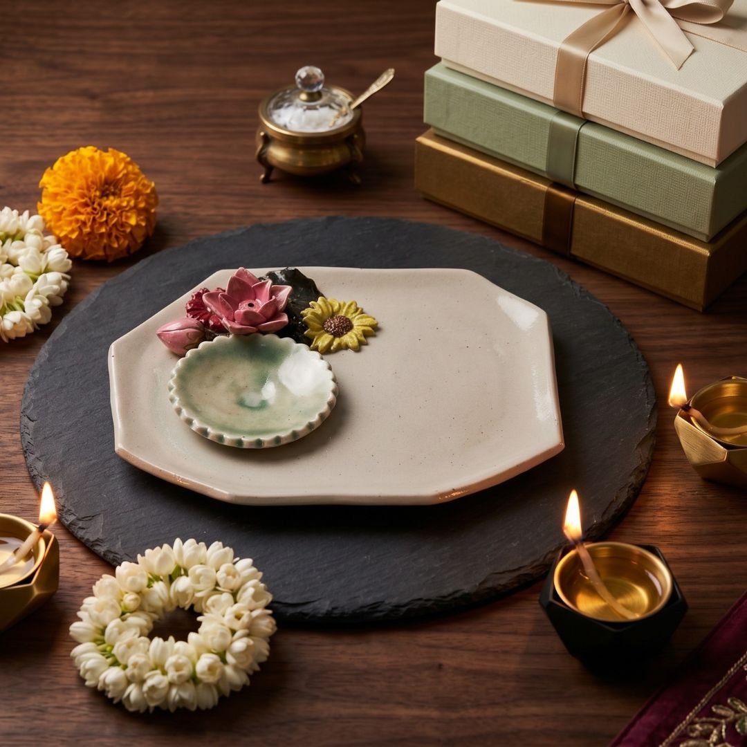 Flower ensemble Pooja Plate