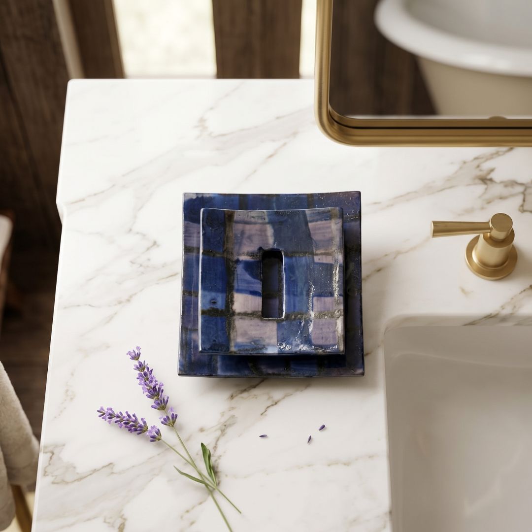 Blue purple check Soap Dish