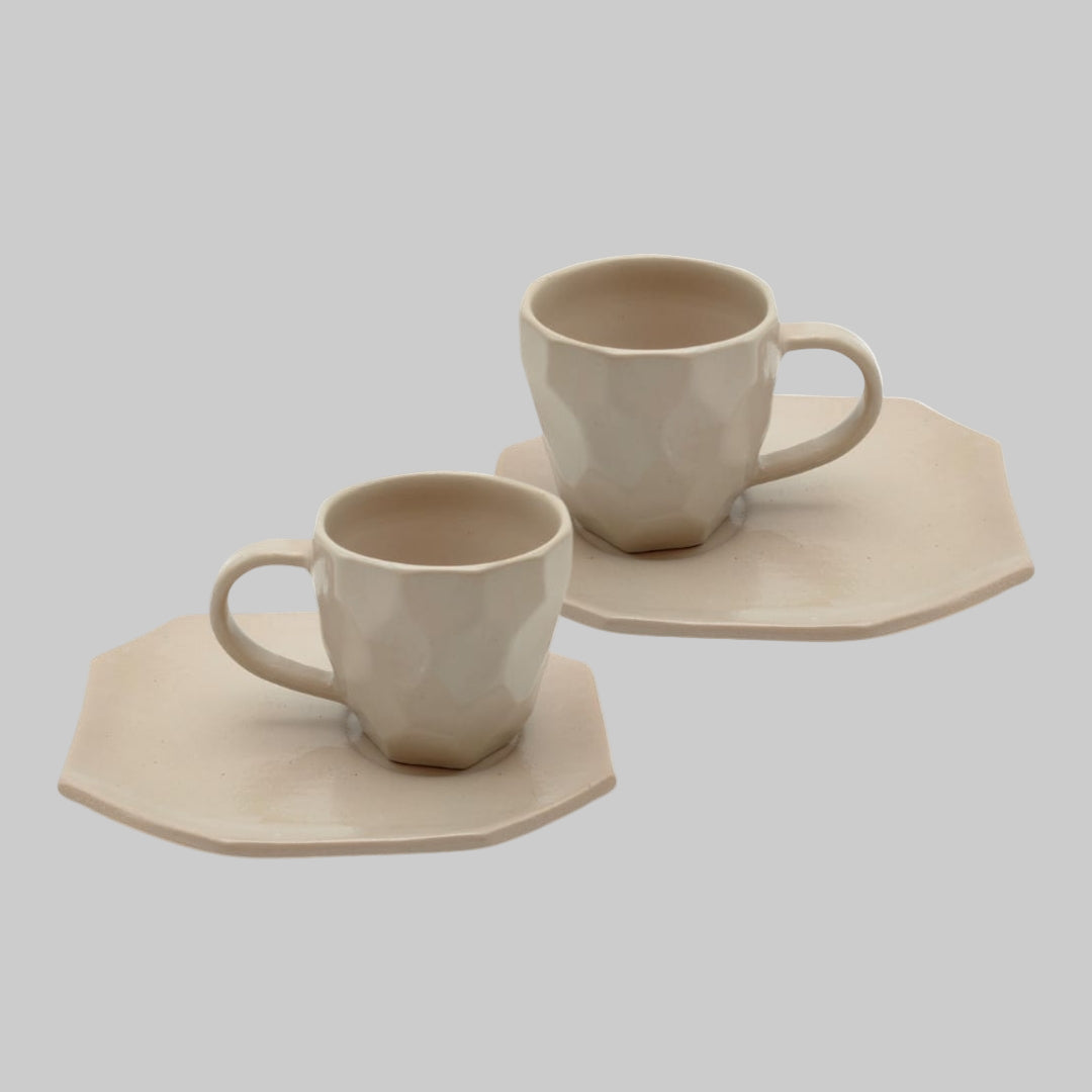 Faceted Cup (flat handle) & Saucer