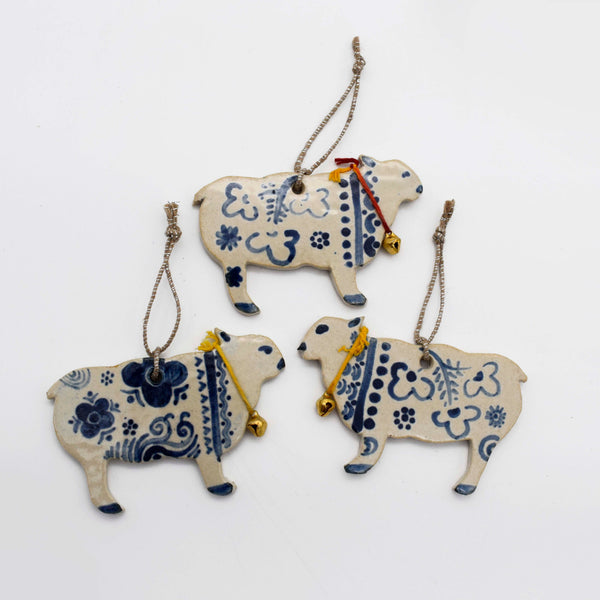 Festive Ceramic Sheep Ornaments set of 3 pieces