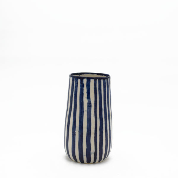 Blue striped bottle vase medium