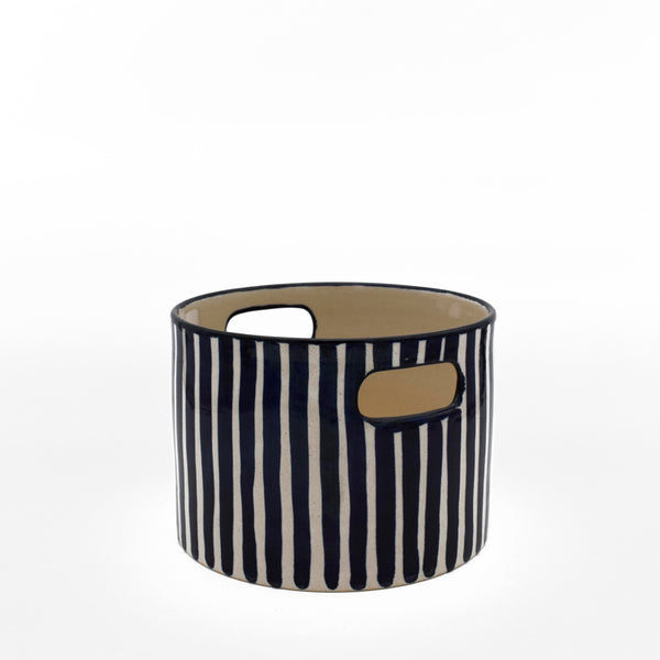 Blue striped vase/ serving bowl medium