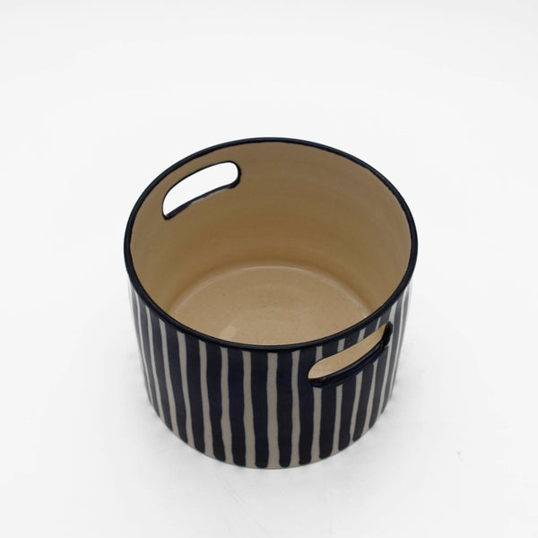 Blue striped vase/ serving bowl medium