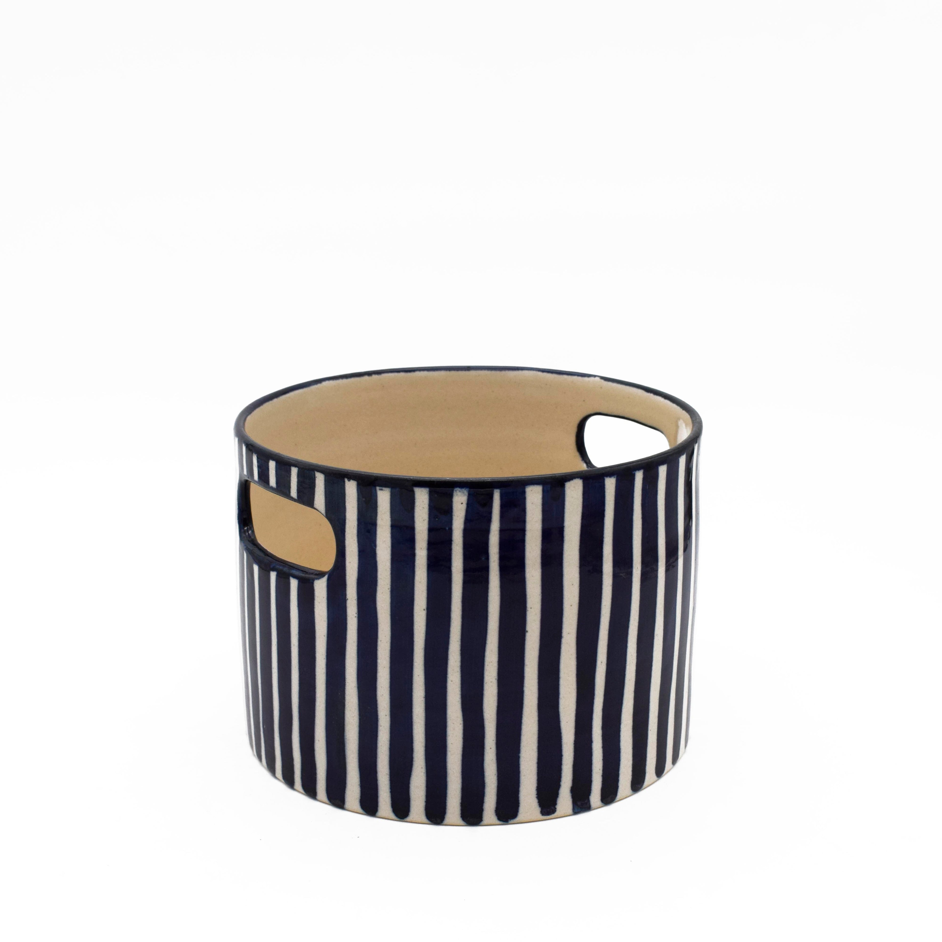 Blue striped vase/ serving bowl medium