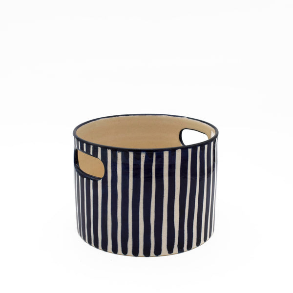 Blue striped vase/ serving bowl medium