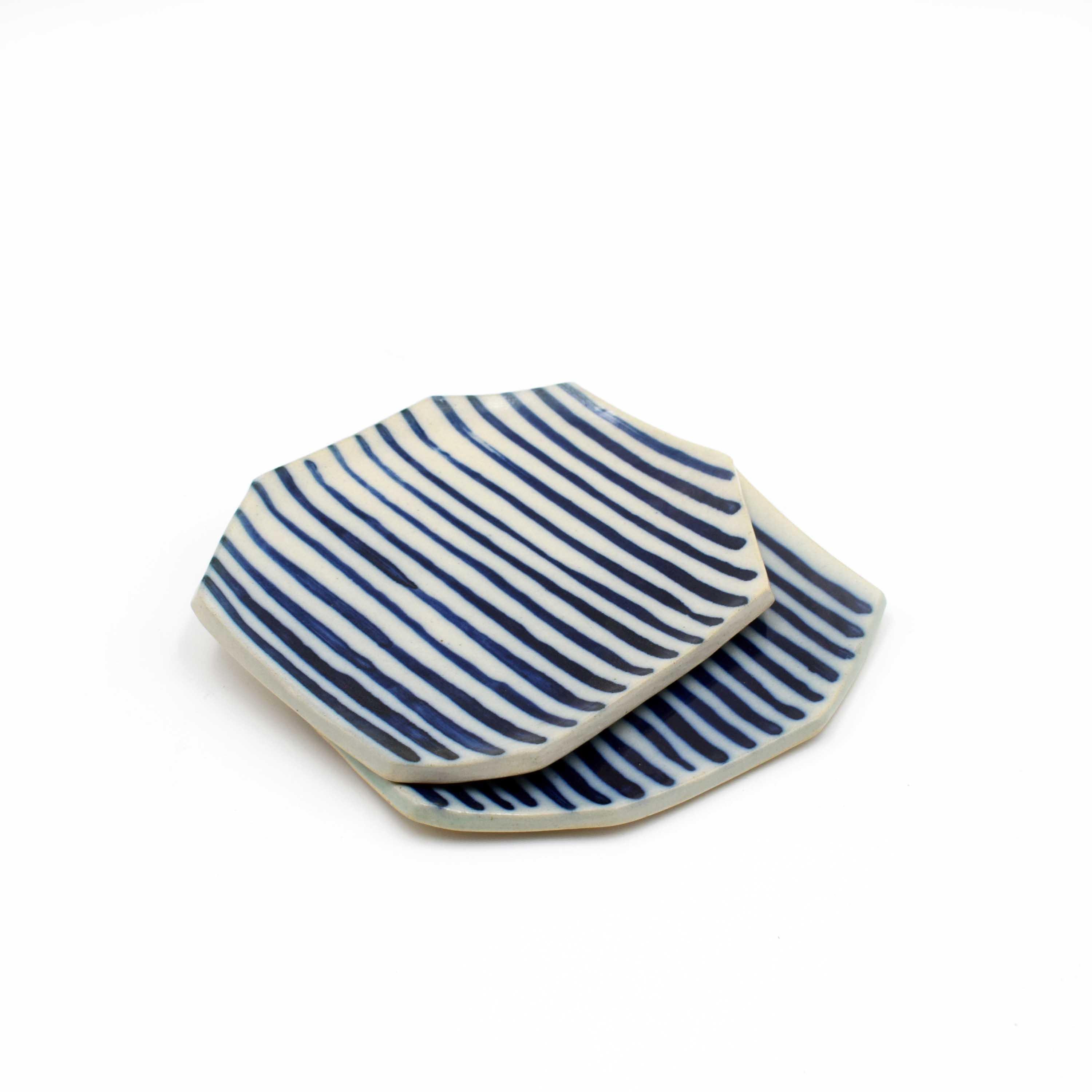 Cobalt Stripes - Octagonal Canape Plates (Pair)