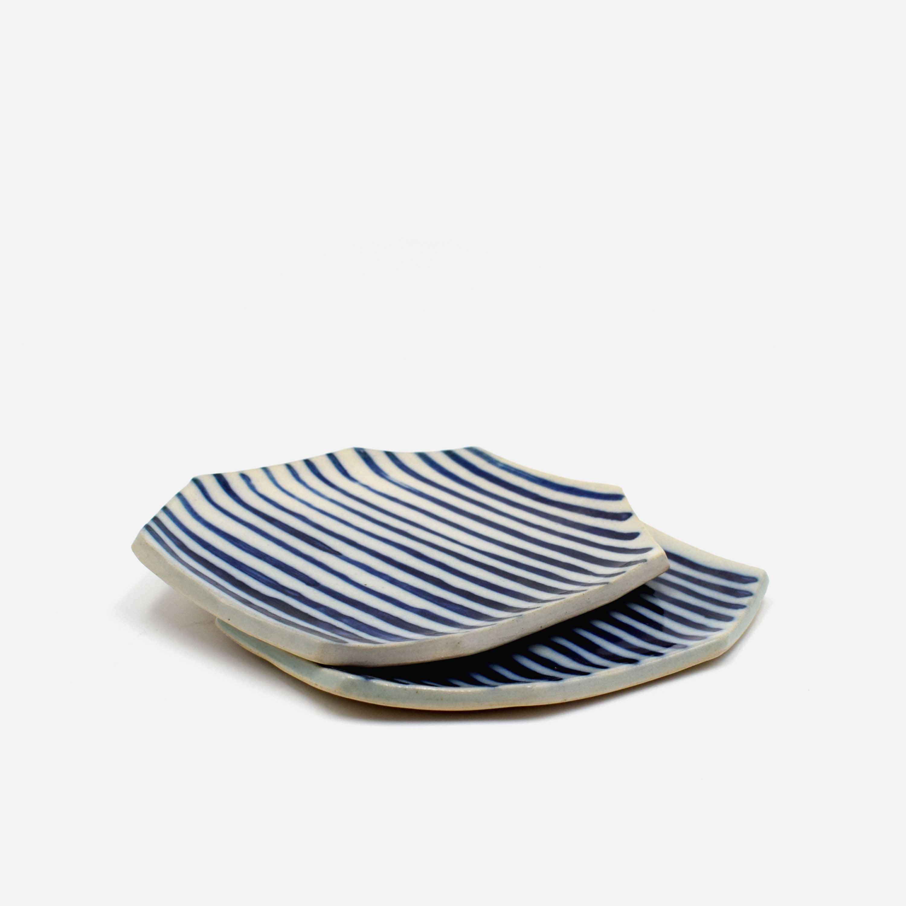 Cobalt Stripes - Octagonal Canape Plates (Pair)