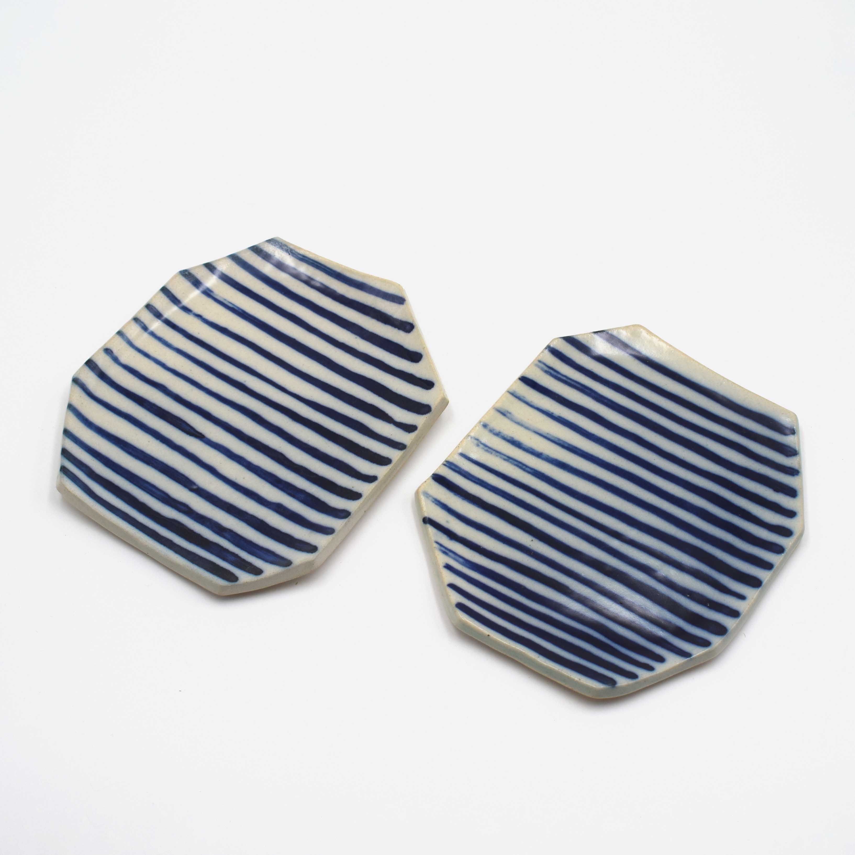 Cobalt Stripes - Octagonal Canape Plates (Pair)