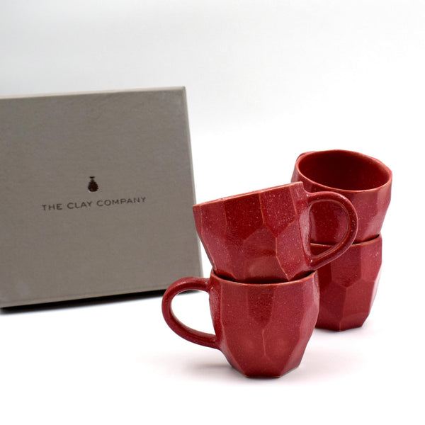Facetted espresso cups-Red- (set of 4)