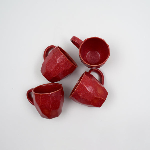 Facetted espresso cups-Red- (set of 4)