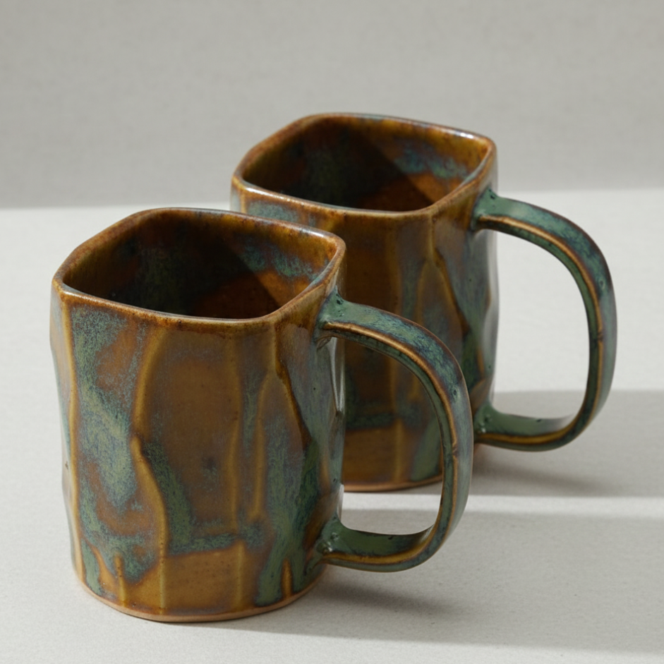 Faceted Square Mugs (Pair)