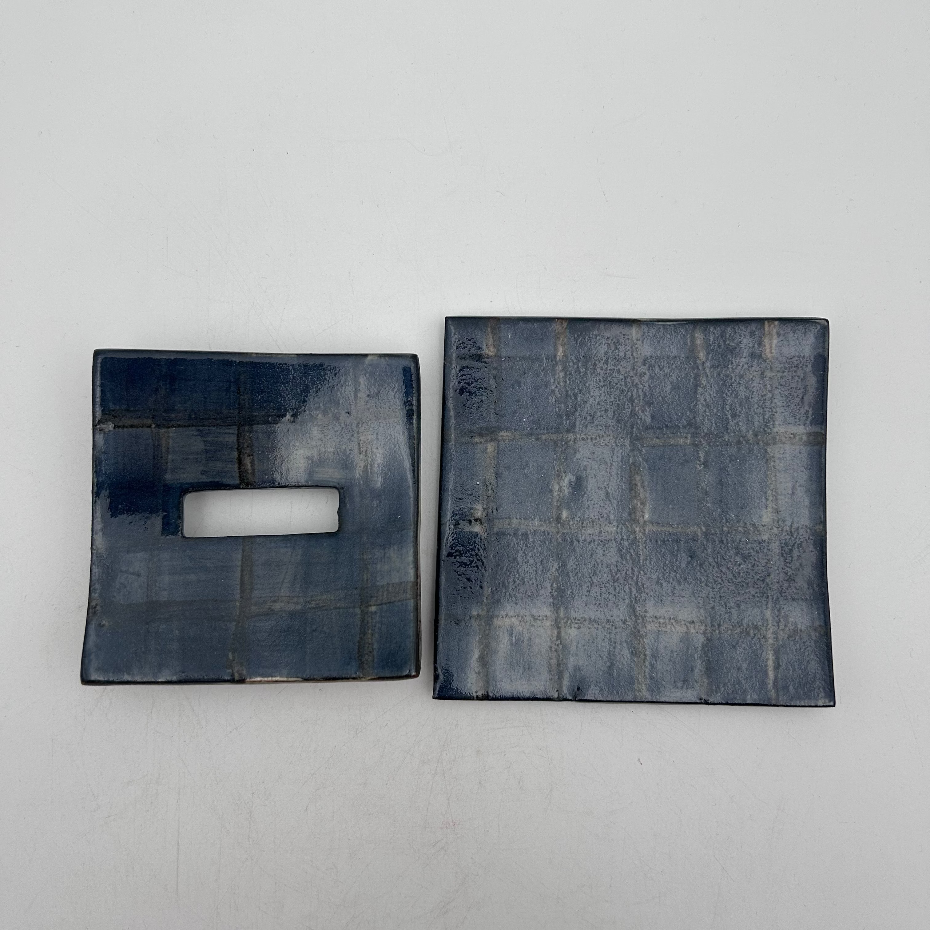 Blue purple check Soap Dish