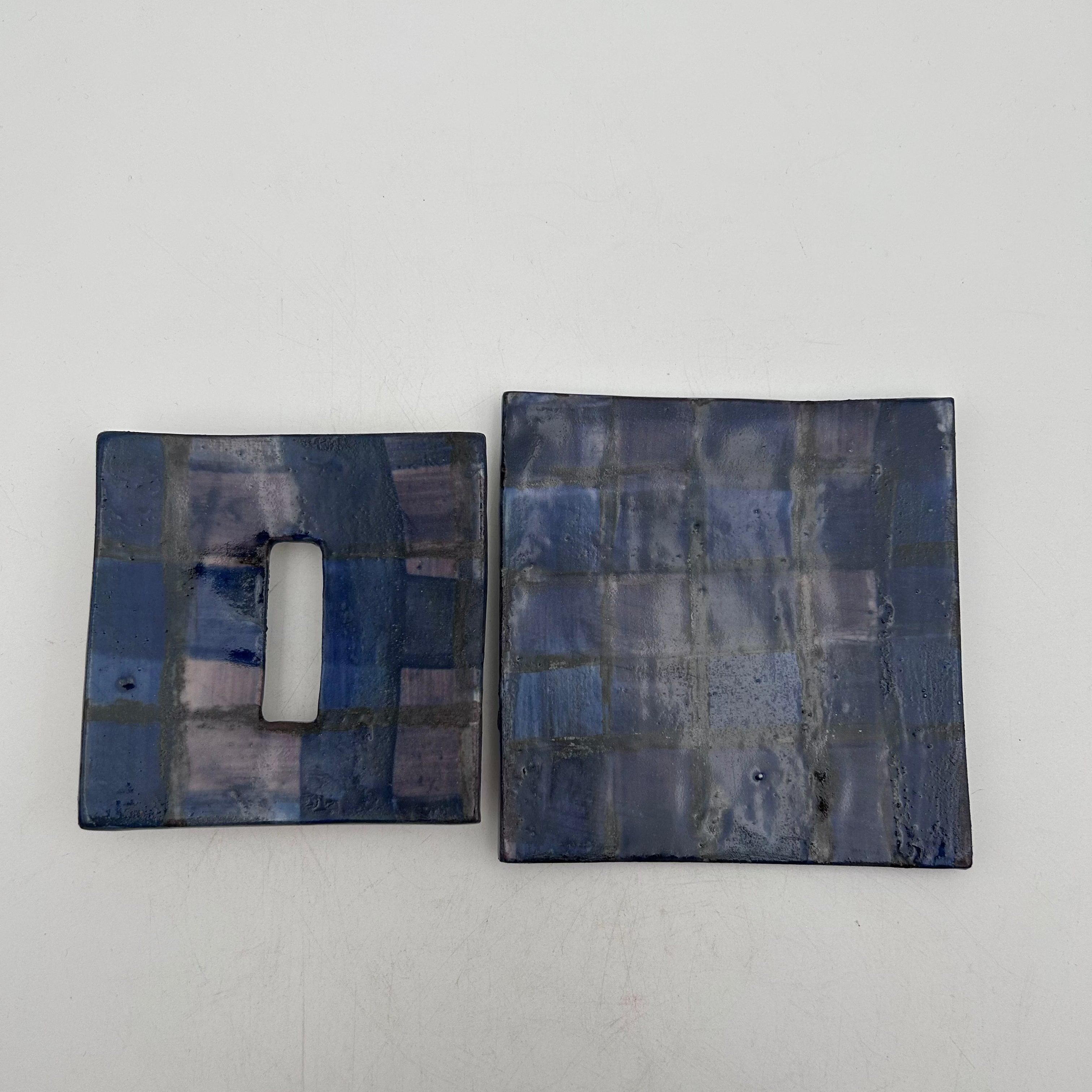 Blue purple check Soap Dish