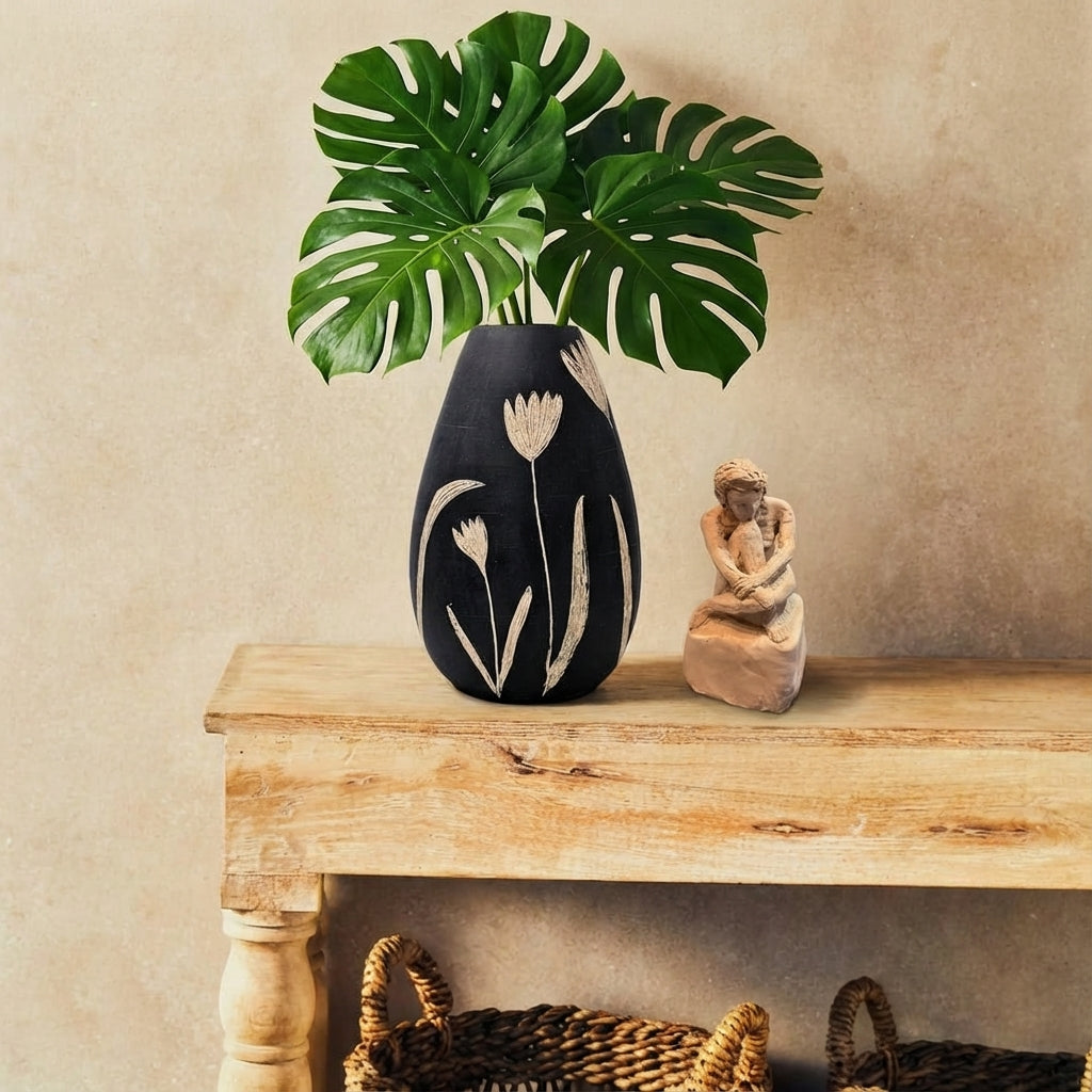 Sgraffito Lily Giant Bud Vase