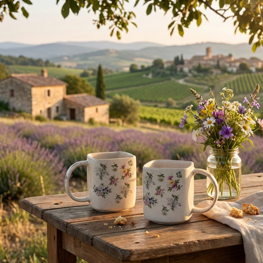 Sky Full of Flowers - Modern Square Mugs (Pair)