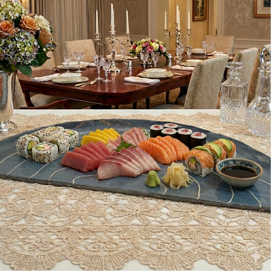 Monochrome Waves Half Platter 15"