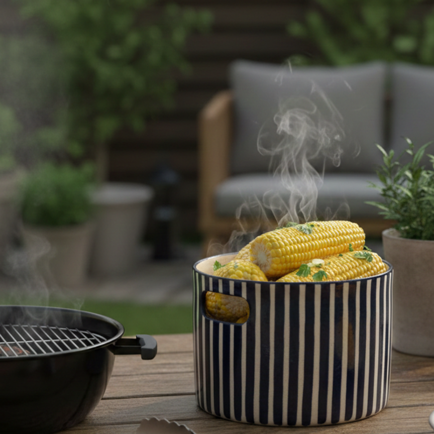 Blue Striped Serving bowl Large